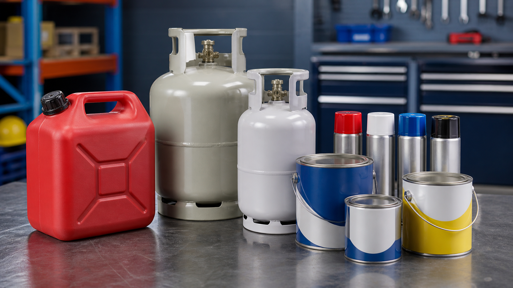 Everyday workplace products that are classified as dangerous goods — fuel, LPG cylinders, aerosols, paints