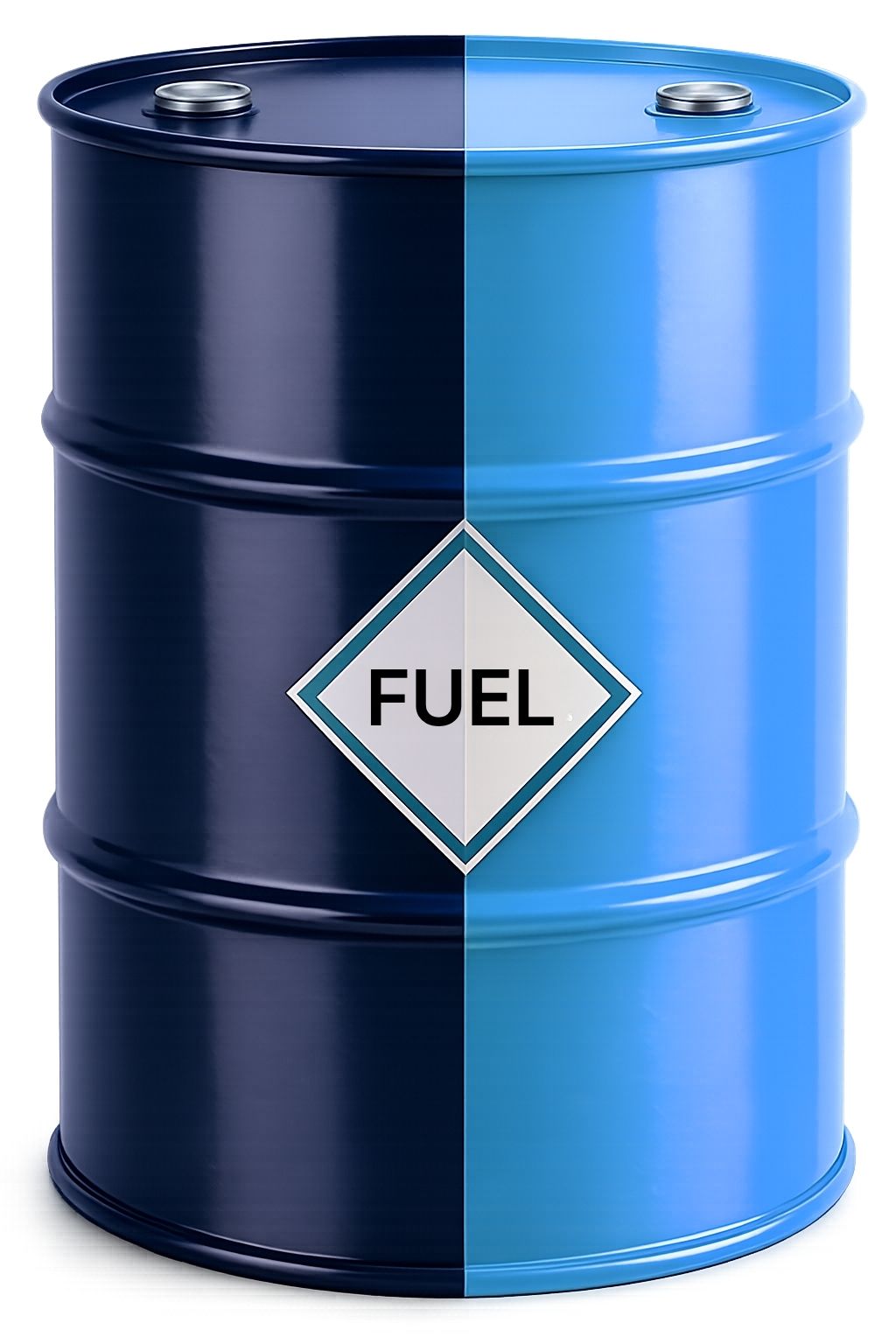 Fuel drum split visually to represent both hazardous chemical and dangerous goods classifications