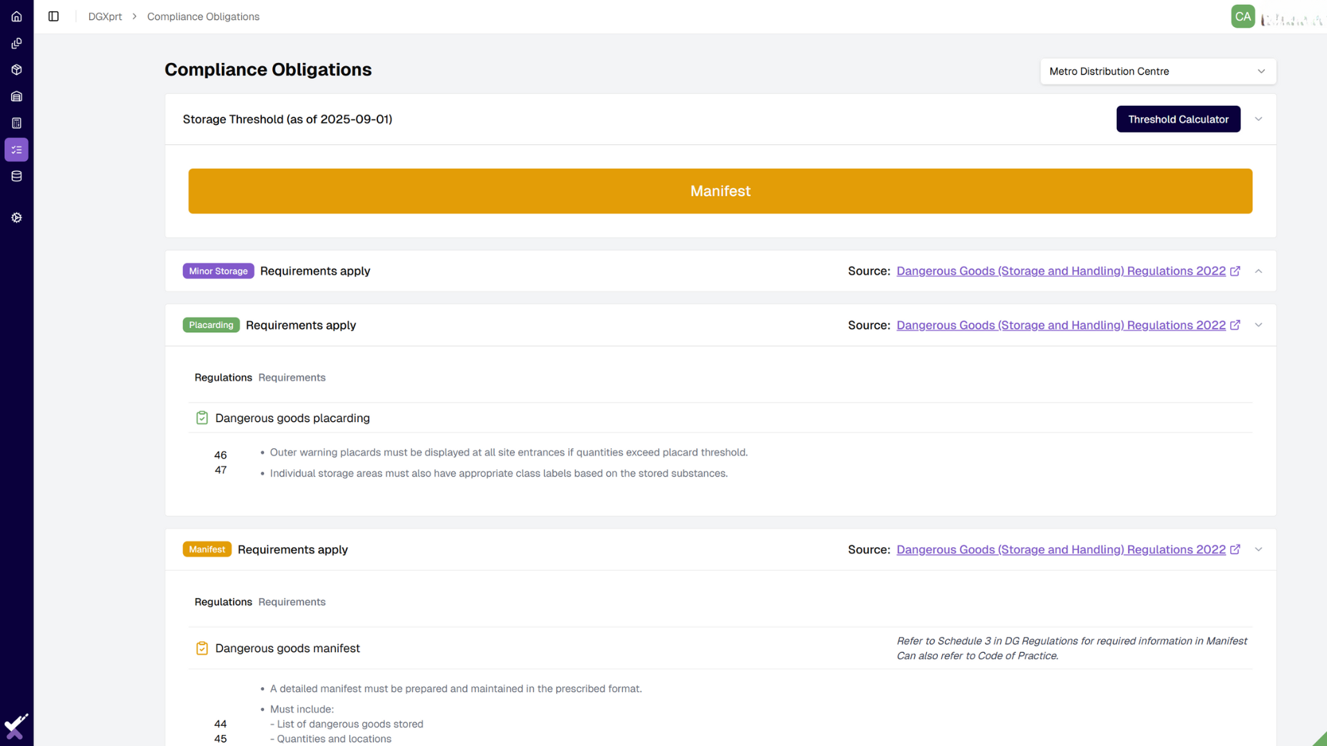 Compliance Obligations Interface