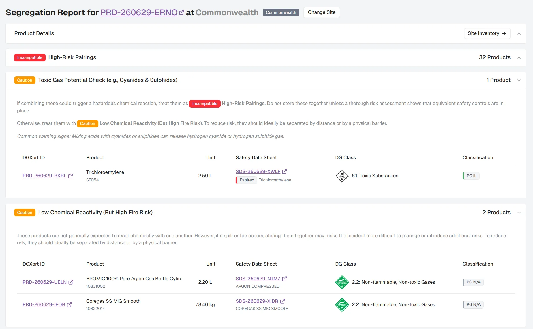 Product Segregation Report