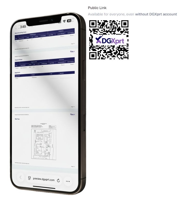 DGXprt public link and QR code for external access to dangerous goods registers on mobile